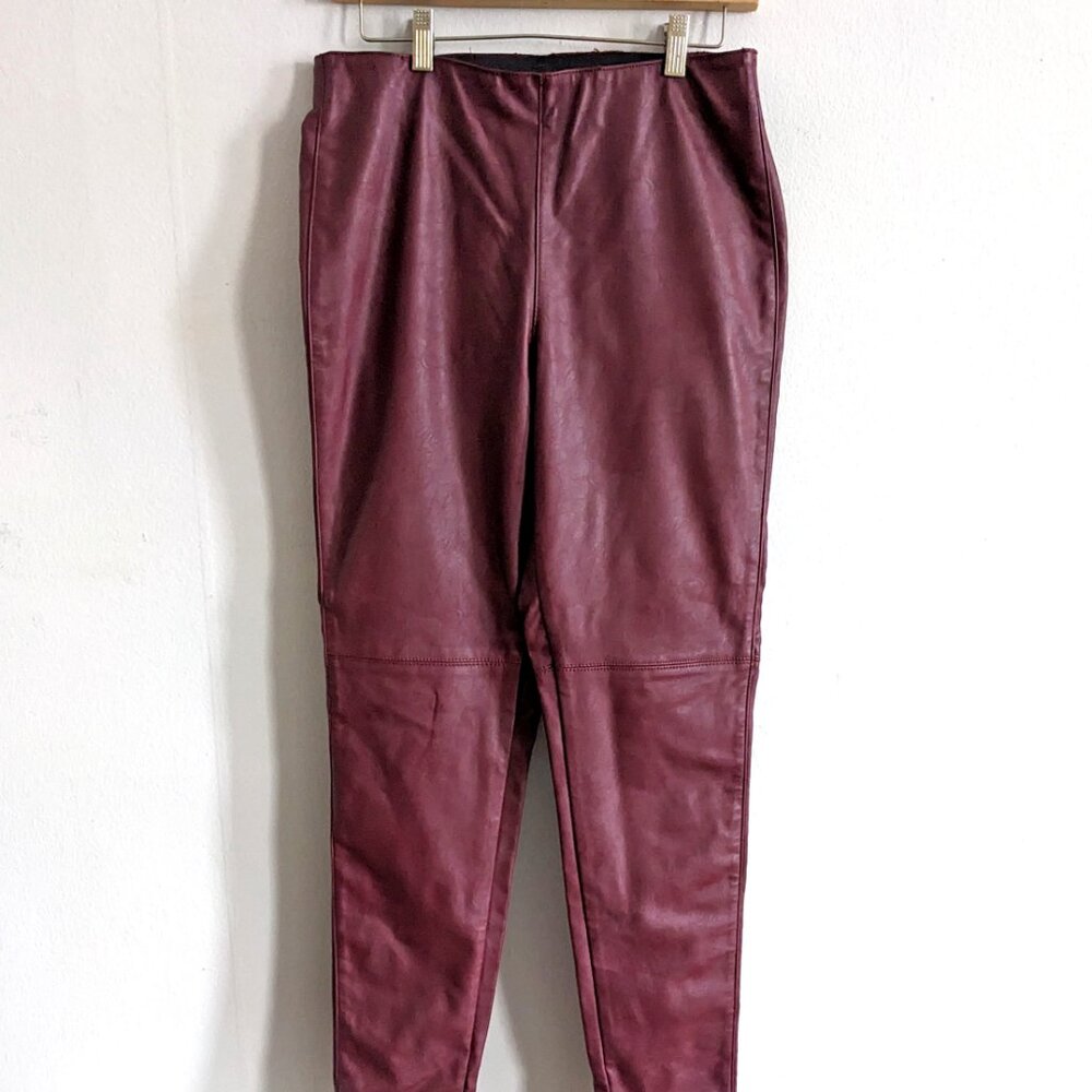 H&M Burgundy Faux Leather Coated Skinny Pull-on Pants sz 14